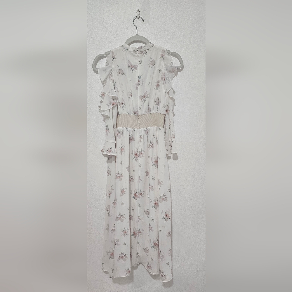 Michelle Macaron Frilly Floral White Maxi Long One Piece Dress - Picture 3 of 6
